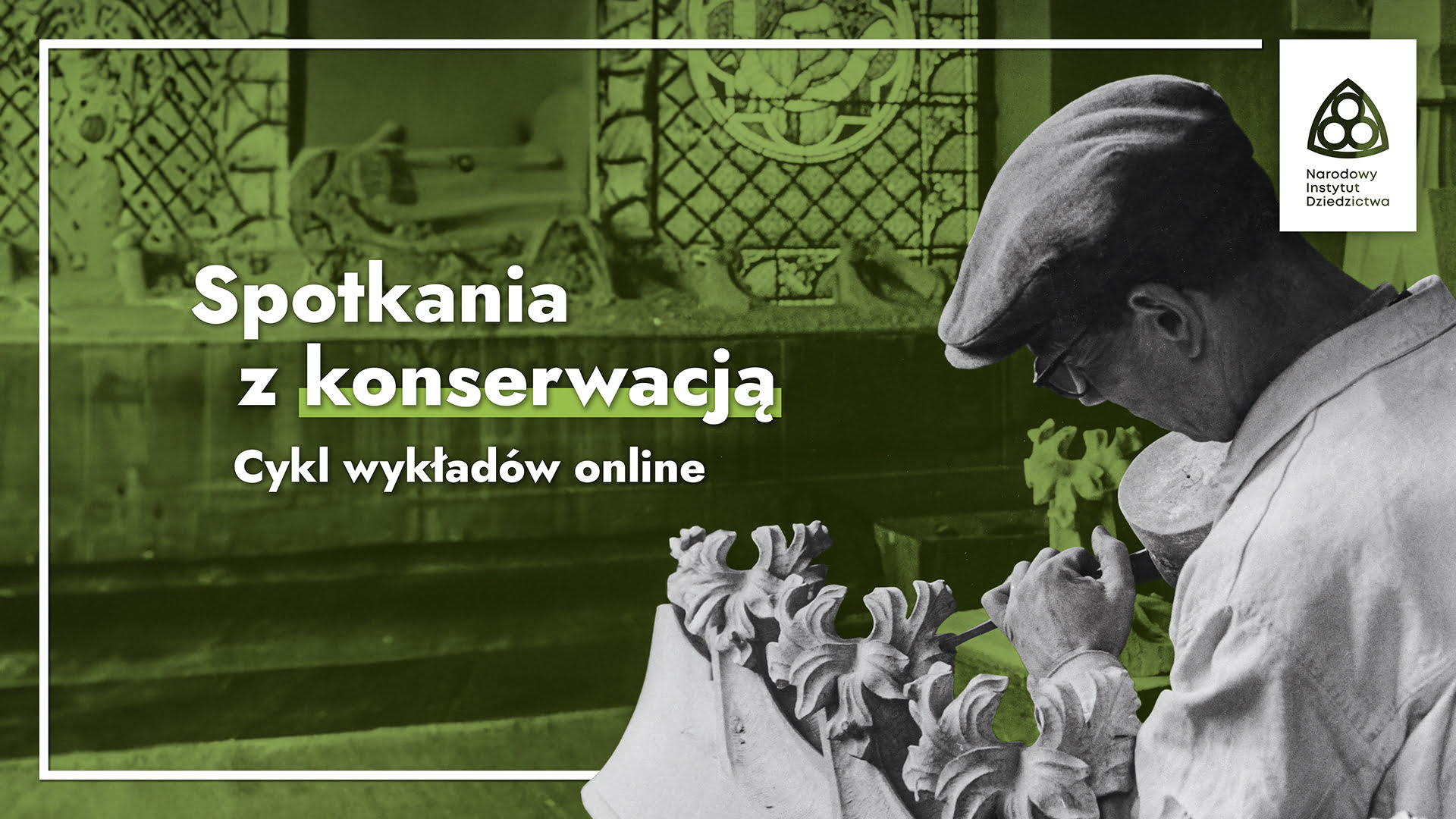 grafika promująca cykl wykładów online Spotkania z konserwacją